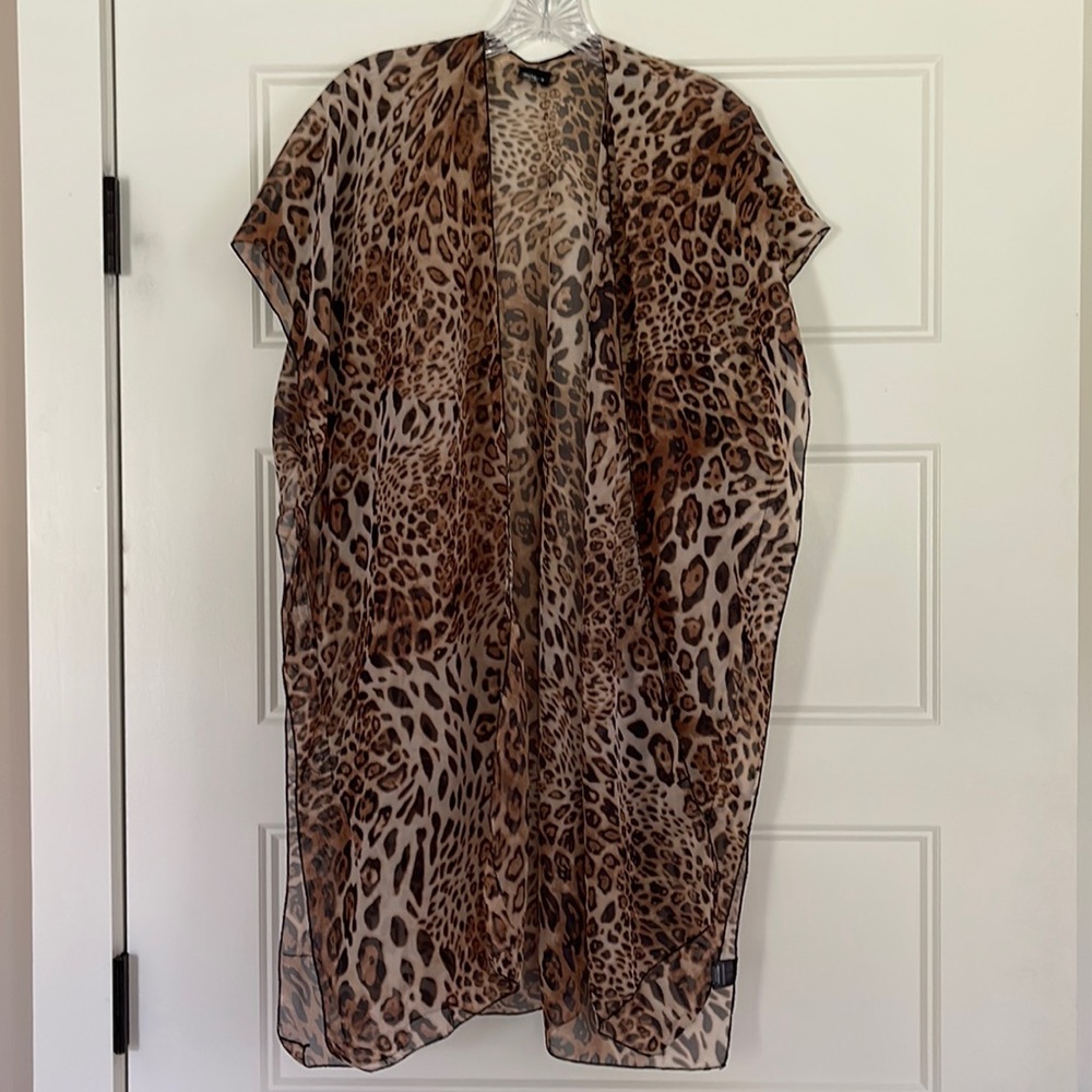 Fashly K Leopard Print Sheer Kimono Short Sleeve One Size